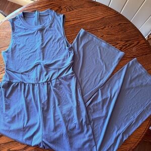 Cider Blue Ribbed Wide-Leg Jumpsuit – Size XL